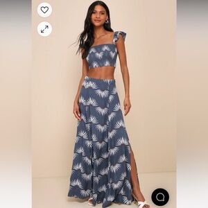 Lulus Trancoso Dusty Blue Floral Print Two-Piece Maxi Dress